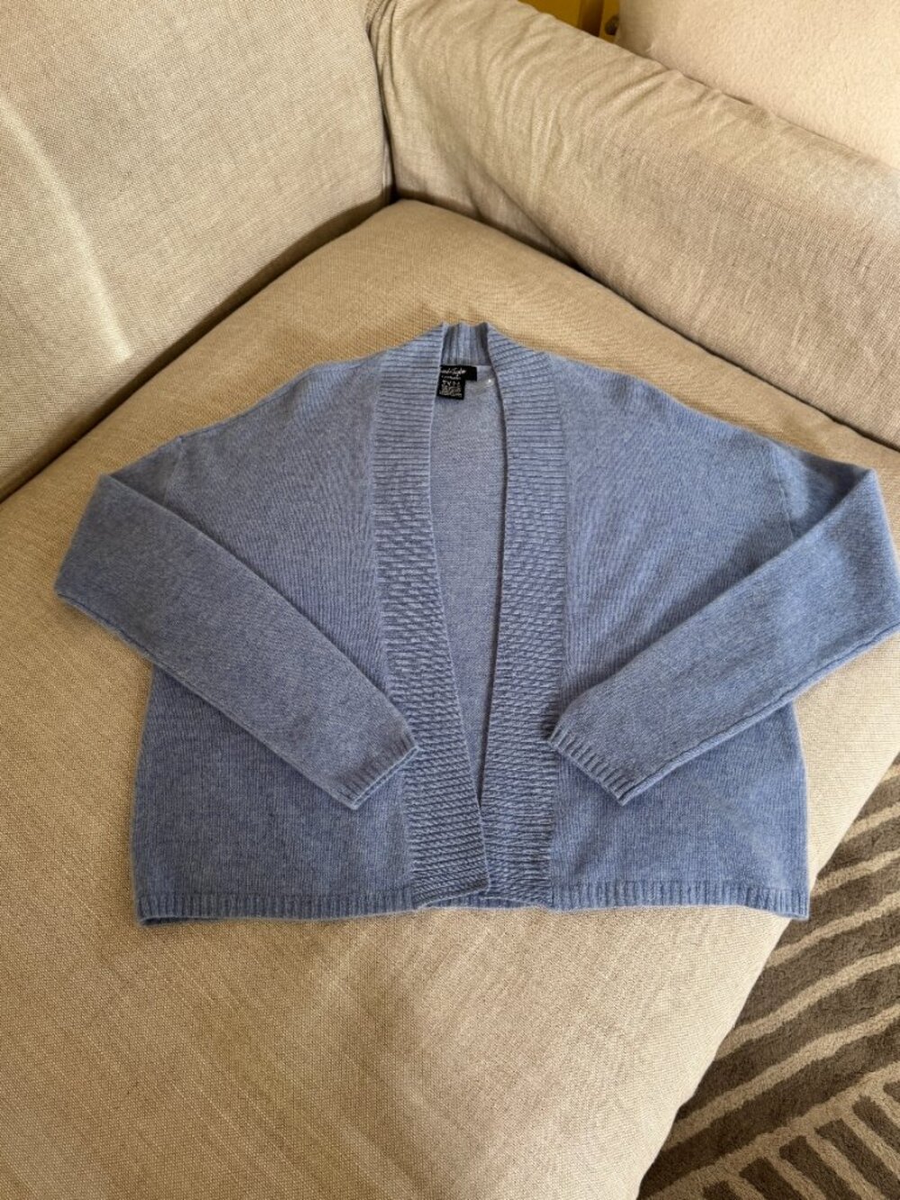 Lord & Taylor open-front cashmere cardigan with ribbed trim